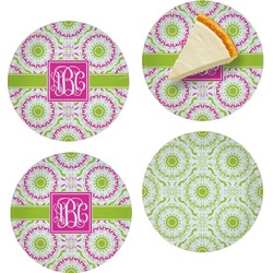 Pink & Green Suzani Set of 4 Glass Appetizer / Dessert Plate 8" (Personalized)