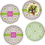 Pink & Green Suzani Set of 4 Glass Lunch / Dinner Plate 10" (Personalized)