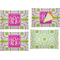 Pink & Green Suzani Set of 4 Glass Rectangular Appetizer / Dessert Plate w/ Monogram