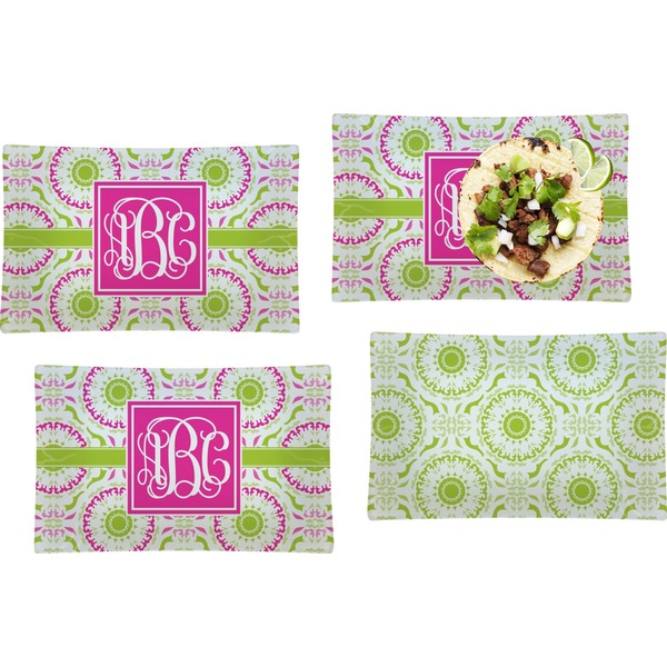 Pink & Green Suzani Set of Rectangular Dinner Plates