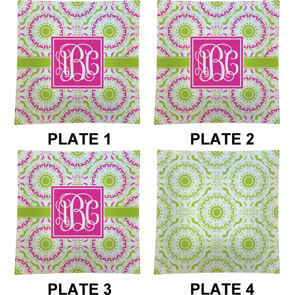 Pink & Green Suzani Set of Square Dinner Plates (Approval)