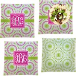 Pink & Green Suzani Set of 4 Glass Square Lunch / Dinner Plate 9.5" (Personalized)