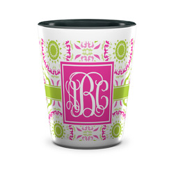 Pink & Green Suzani Ceramic Shot Glass - 1.5 oz - Two Tone - Set of 4 (Personalized)