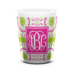 Pink & Green Suzani Ceramic Shot Glass - 1.5 oz - White - Single (Personalized)