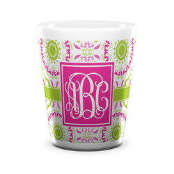 Pink & Green Suzani Ceramic Shot Glass - 1.5 oz - White - Set of 4 (Personalized)