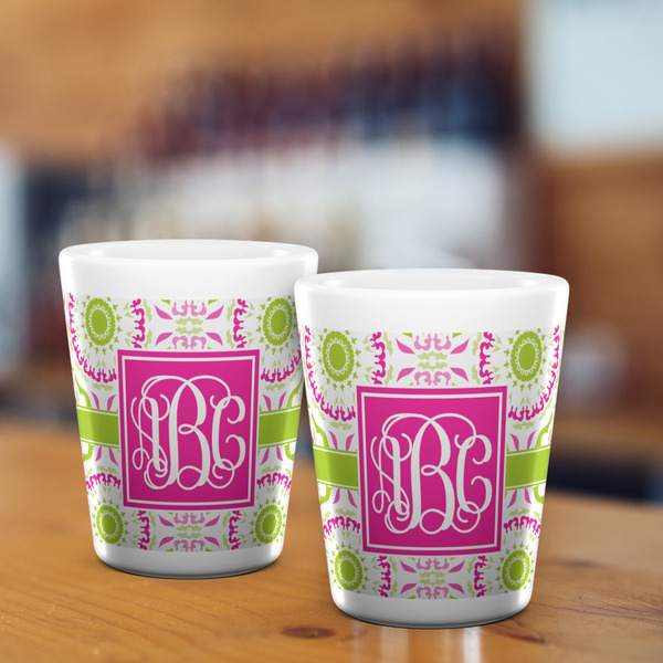 Pink & Green Suzani Shot Glass - White - LIFESTYLE