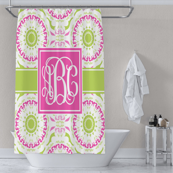 Pink & Green Suzani Shower Curtain Lifestyle
