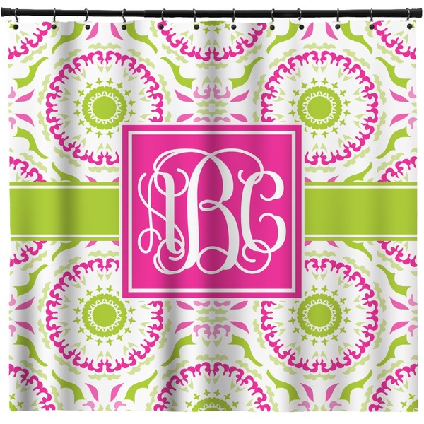 Custom Pink & Green Suzani Shower Curtain - 71" x 74" (Personalized)