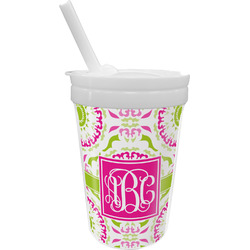 Pink & Green Suzani Sippy Cup with Straw (Personalized)