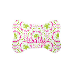 Pink & Green Suzani Bone Shaped Dog Food Mat (Small) (Personalized)
