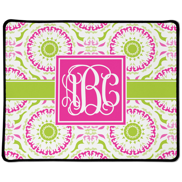 Custom Pink & Green Suzani Large Gaming Mouse Pad - 12.5" x 10" (Personalized)