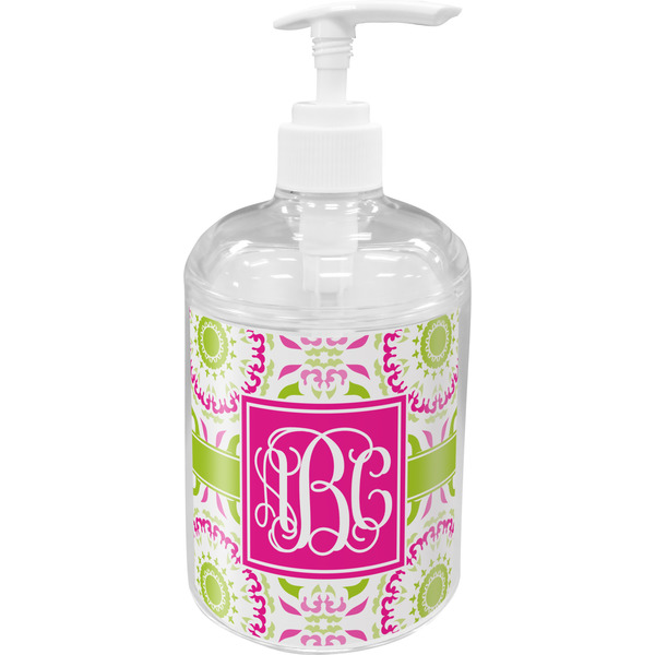 Custom Pink & Green Suzani Acrylic Soap & Lotion Bottle (Personalized)