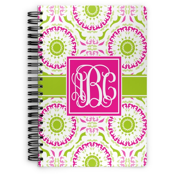 Custom Pink & Green Suzani Spiral Notebook - 7x10 w/ Monogram