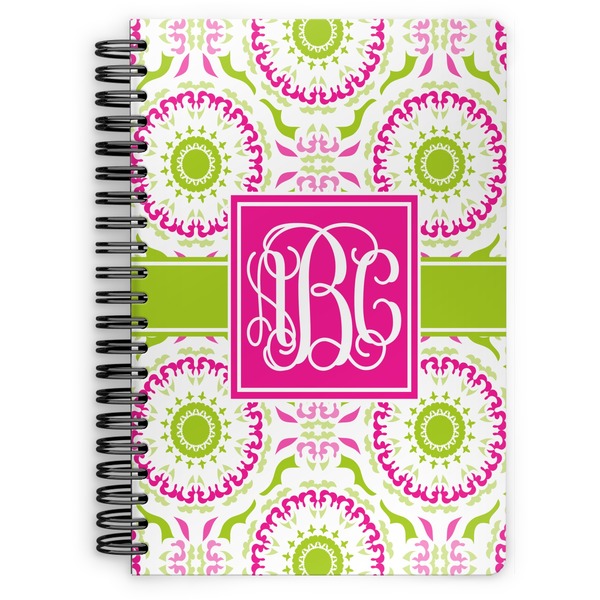 Custom Pink & Green Suzani Spiral Notebook - 7x10 w/ Monogram