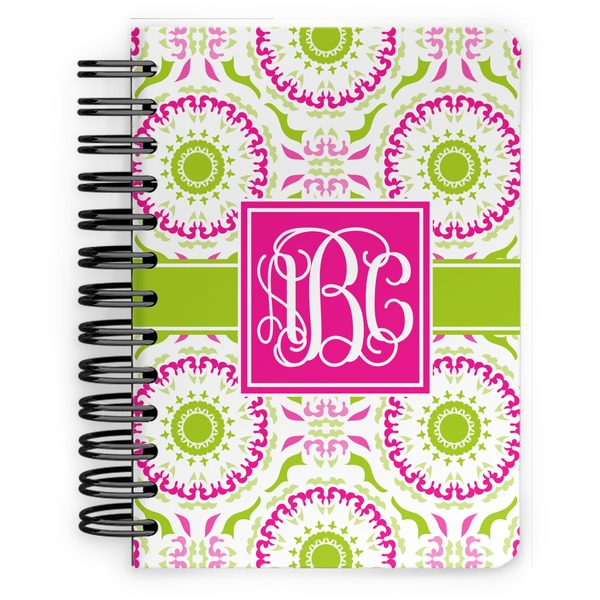 Custom Pink & Green Suzani Spiral Notebook - 5x7 w/ Monogram