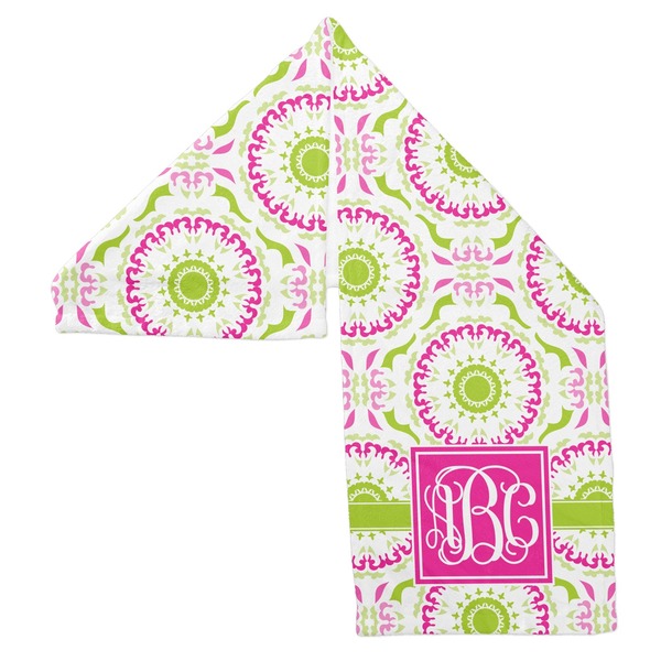 Pink & Green Suzani Sports Towel Folded - Both Sides Showing