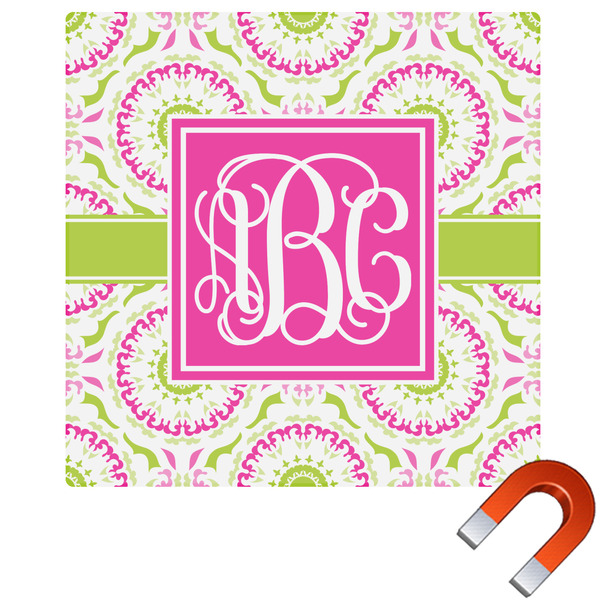 Custom Pink & Green Suzani Square Car Magnet - 6" (Personalized)