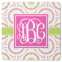 Pink & Green Suzani Square Rubber Backed Coaster (Personalized)