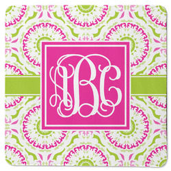Pink & Green Suzani Square Rubber Backed Coaster (Personalized)