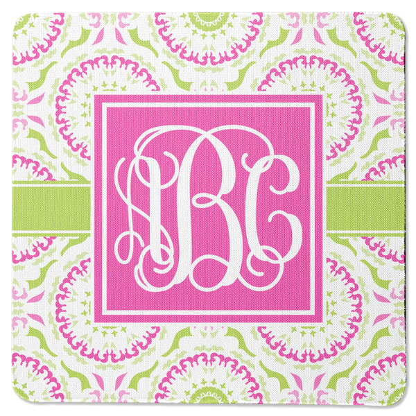 Custom Pink & Green Suzani Square Rubber Backed Coaster (Personalized)
