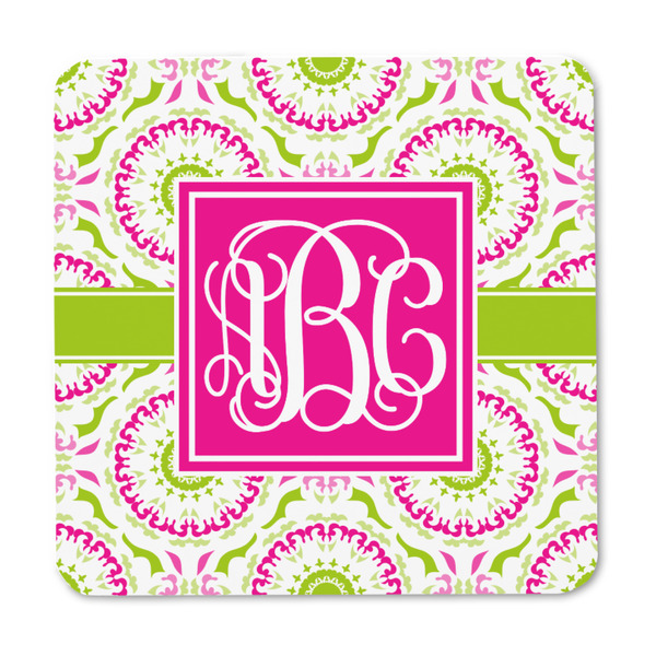 Pink & Green Suzani Square Fridge Magnet - FRONT