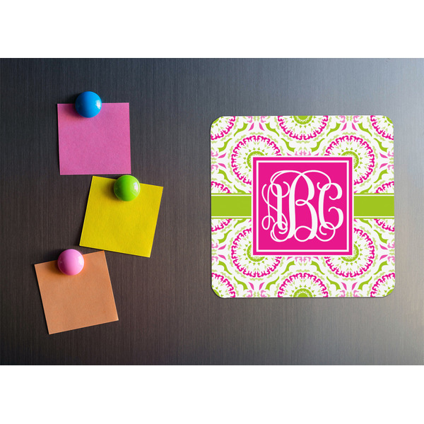 Pink & Green Suzani Square Fridge Magnet - LIFESTYLE