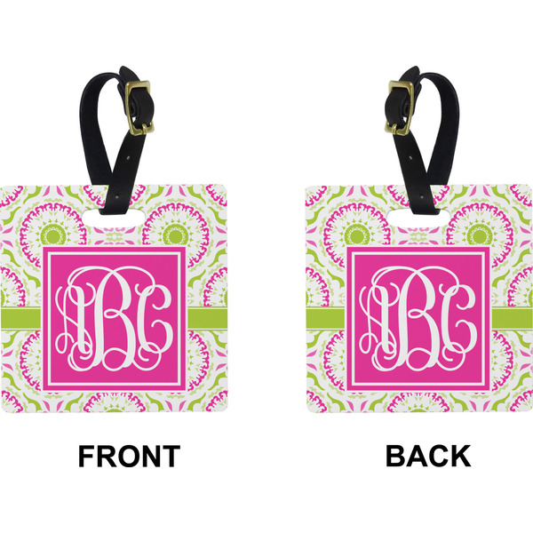 Pink & Green Suzani Square Luggage Tag (Front + Back)