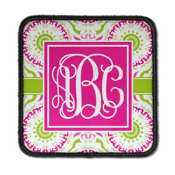 Custom Pink & Green Suzani Iron On Square Patch w/ Monogram