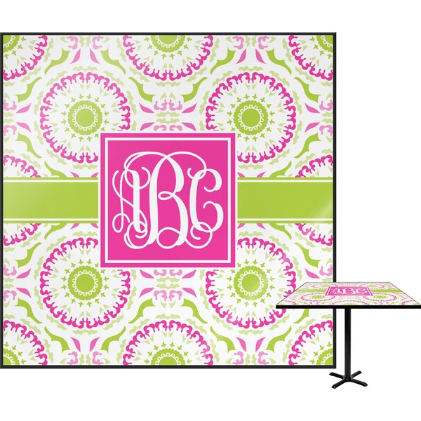 Custom Pink & Green Suzani Square Table Top (Personalized)