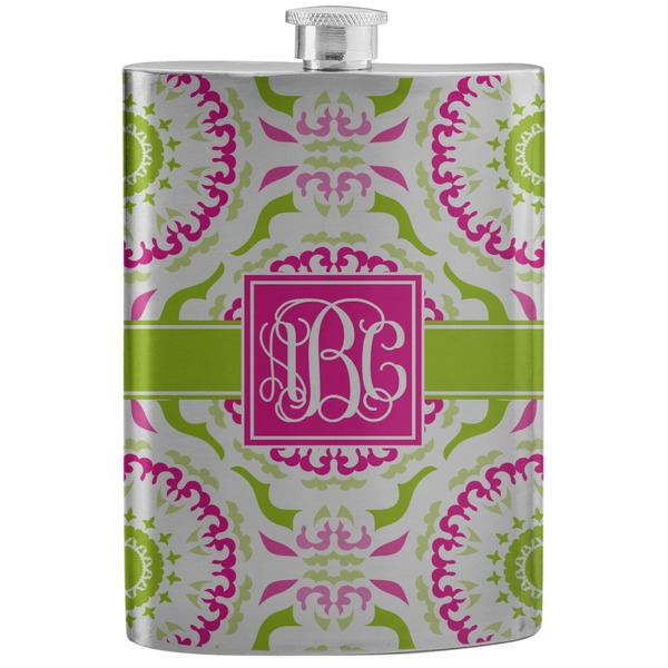 Custom Pink & Green Suzani Stainless Steel Flask (Personalized)
