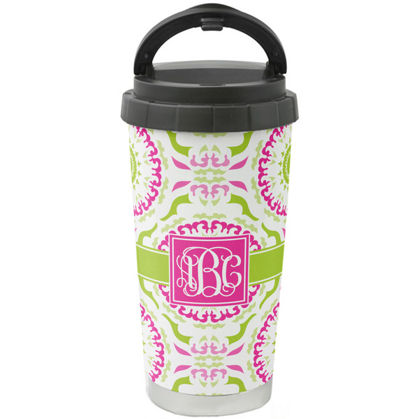 Custom Pink & Green Suzani Stainless Steel Coffee Tumbler (Personalized)