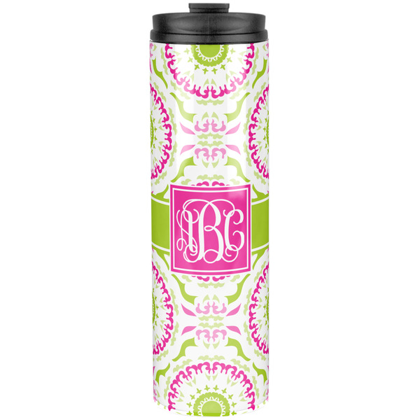 Custom Pink & Green Suzani Stainless Steel Skinny Tumbler - 20 oz (Personalized)