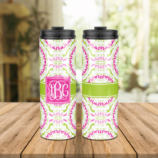 Pink & Green Suzani Stainless Steel Tumbler - Lifestyle