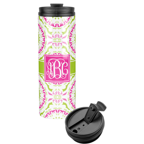 Custom Pink & Green Suzani Stainless Steel Skinny Tumbler (Personalized)