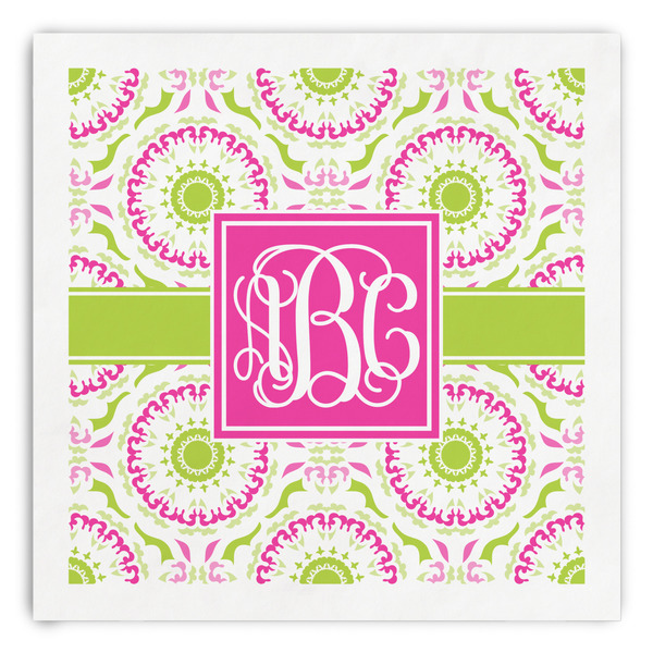 Custom Pink & Green Suzani Paper Dinner Napkins (Personalized)