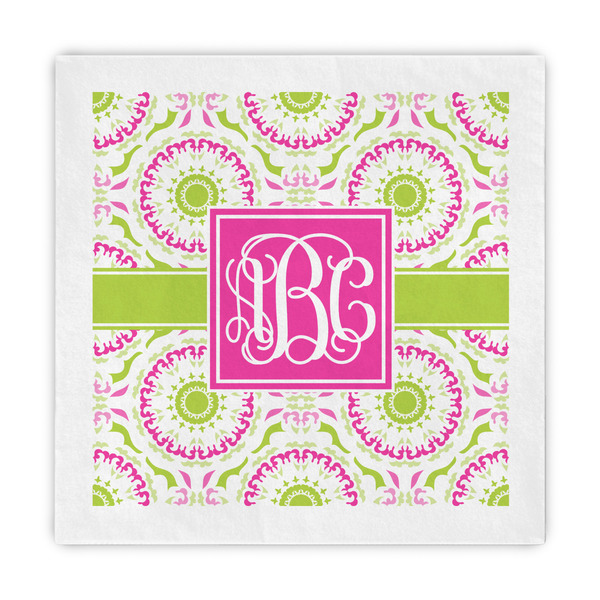 Custom Pink & Green Suzani Decorative Paper Napkins (Personalized)