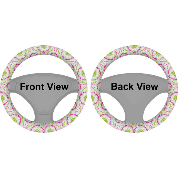Pink & Green Suzani Steering Wheel Cover- Front and Back