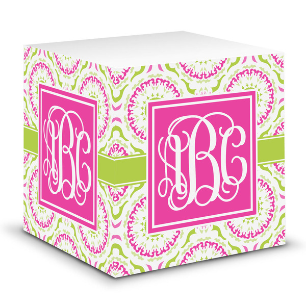 Custom Pink & Green Suzani Sticky Note Cube (Personalized)