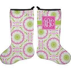 Pink & Green Suzani Holiday Stocking - Double-Sided - Neoprene (Personalized)
