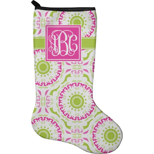 Custom Pink & Green Suzani Holiday Stocking - Neoprene (Personalized)