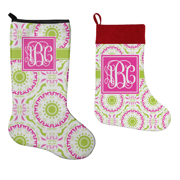 Pink & Green Suzani Stockings - Side by Side compare