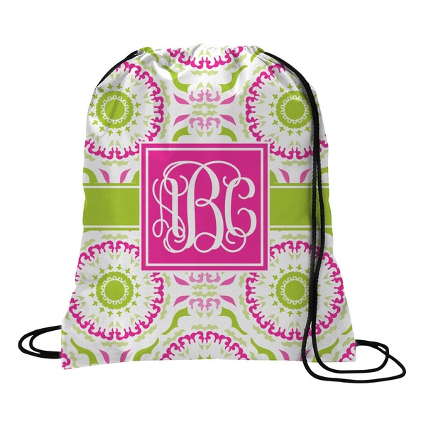 Custom Pink & Green Suzani Drawstring Backpack - Medium (Personalized)