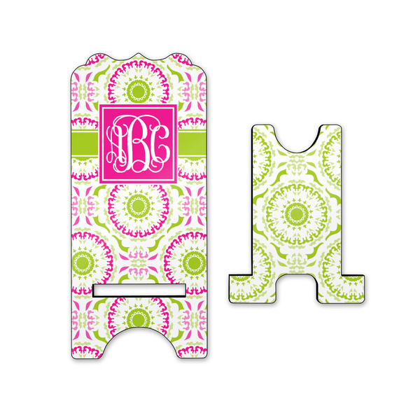 Pink & Green Suzani Stylized Phone Stand - Front & Back - Small
