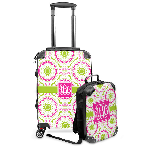 Custom Pink & Green Suzani Kids 2-Piece Luggage Set - Suitcase & Backpack (Personalized)