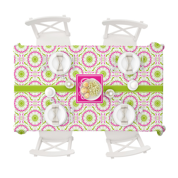 Pink & Green Suzani Tablecloths (58"x102") - TOP VIEW (with plates)