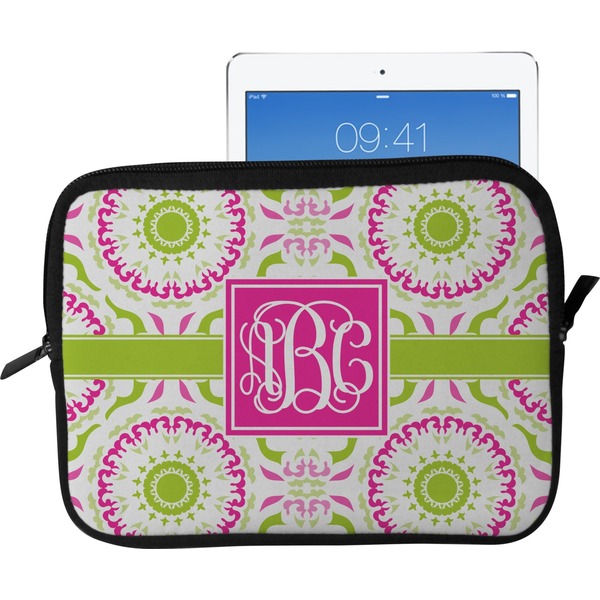 Custom Pink & Green Suzani Tablet Case / Sleeve - Large (Personalized)