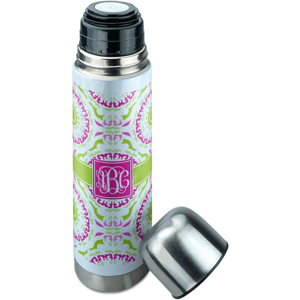 Pink & Green Suzani Thermos - Lid Off