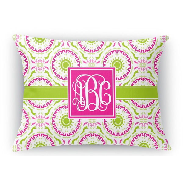 Custom Pink & Green Suzani Rectangular Throw Pillow Case - 12"x18" (Personalized)