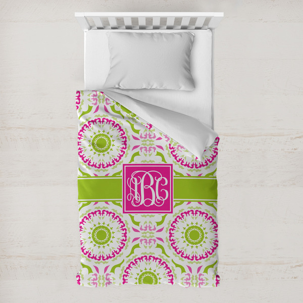 Custom Pink & Green Suzani Toddler Duvet Cover w/ Monogram