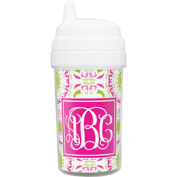 Custom Pink & Green Suzani Toddler Sippy Cup (Personalized)